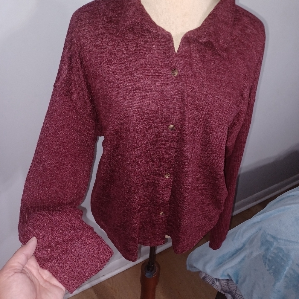 Super Soft Burgandy Button Down Top- Juniors Size 15-17